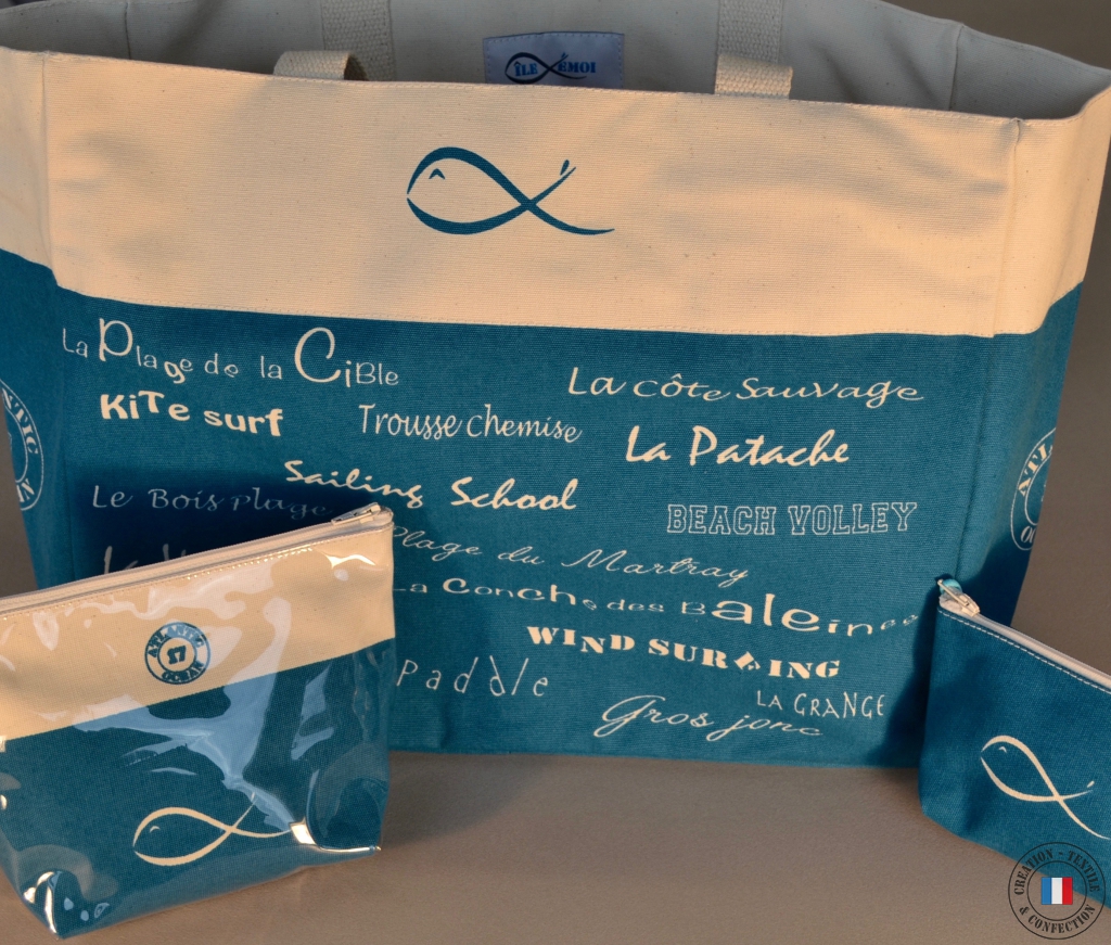 Tote Bag LINVOSGES Modèle Île De Bréhat - Coton écru Et Bleu, Neuf Avec étiquettes